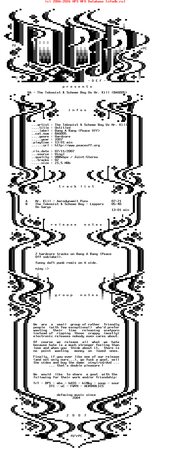 VA-The_Teknoist_And_Scheme_Boy_Vs_Mr_Kill-(BAG005)-Vinyl-2007-DEF