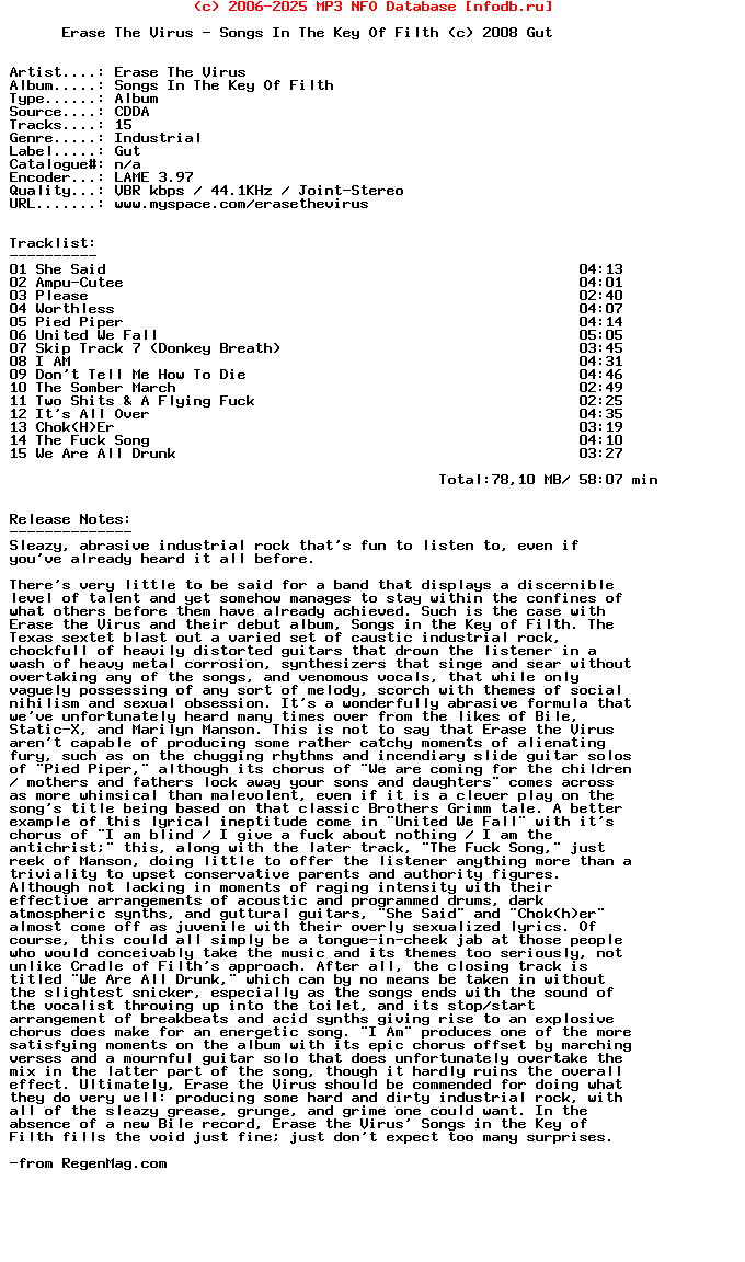 Erase_The_Virus-Songs_In_The_Key_Of_Filth-2008