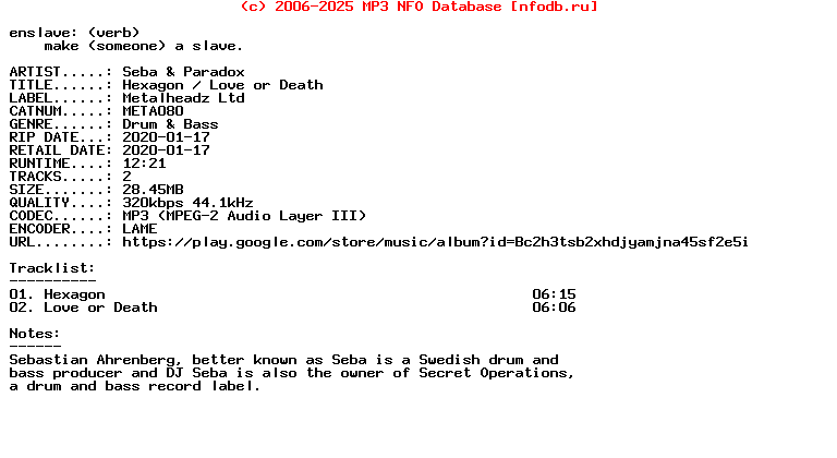 Seba_And_Paradox-Hexagon__Love_Or_Death-(META080)-WEB-2020