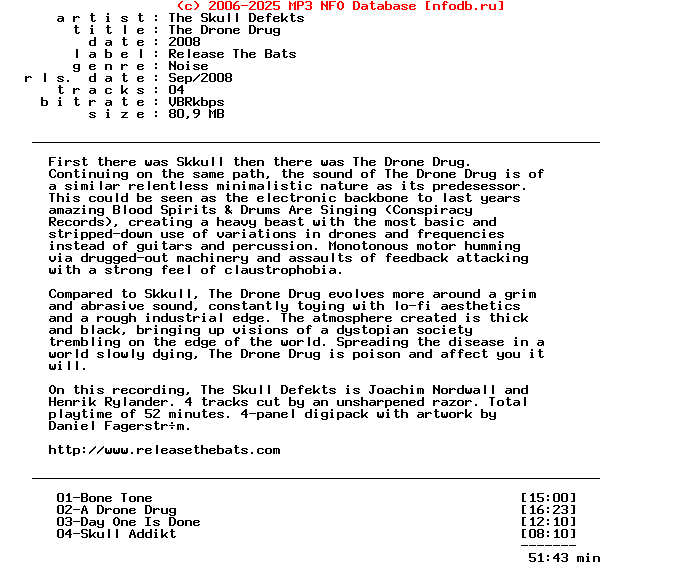 The_Skull_Defekts--The_Drone_Drug-(RELEASE_THE_BATS)-2008