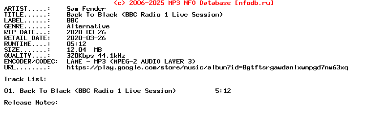 Sam_Fender-Back_To_Black_(BBC_RADIO_1_LIVE_SESSION)-Single-2020