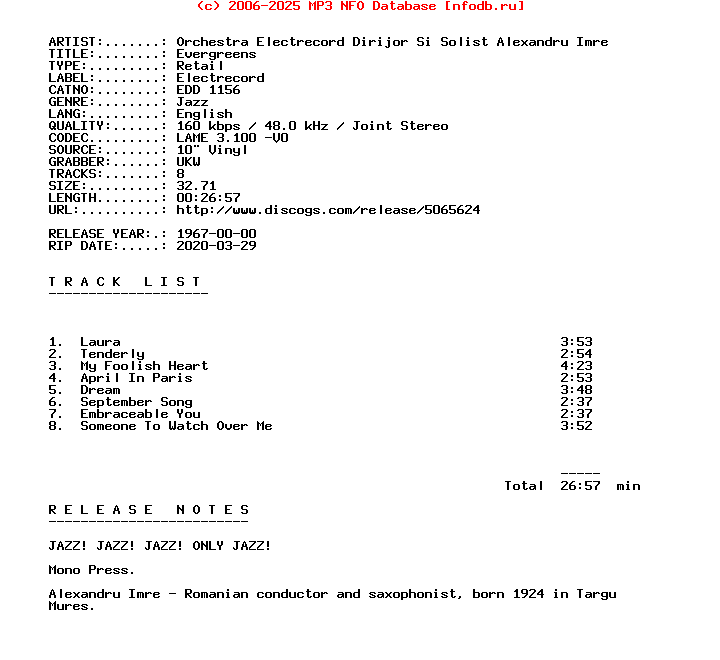 Orchestra_Electrecord_Dirijor_Si_Solist_Alexandru_Imre-Evergreens-(EDD_1156)-10Inch_Vinyl-1967