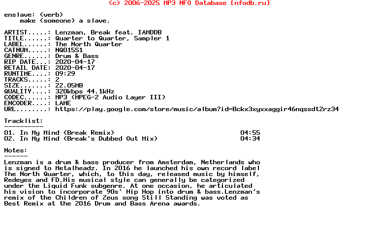 Lenzman_Break_Feat_Iamddb-Quarter_To_Quarter_Sampler_1-(NQ015S1)-WEB-2020