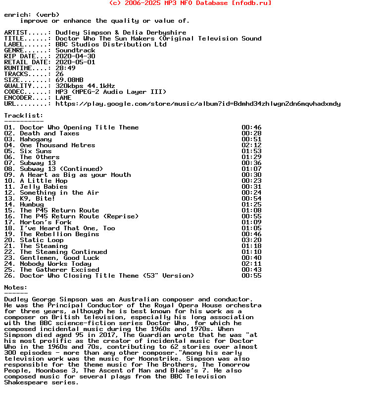 Dudley_Simpson_And_Delia_Derbyshire-Doctor_Who_The_Sun_Makers_(ORIGINAL_TELEVISION_SOUNDTRACK)-Ost-WEB-2020