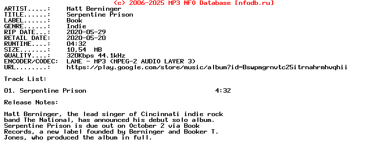 Matt_Berninger-Serpentine_Prison-Single-2020