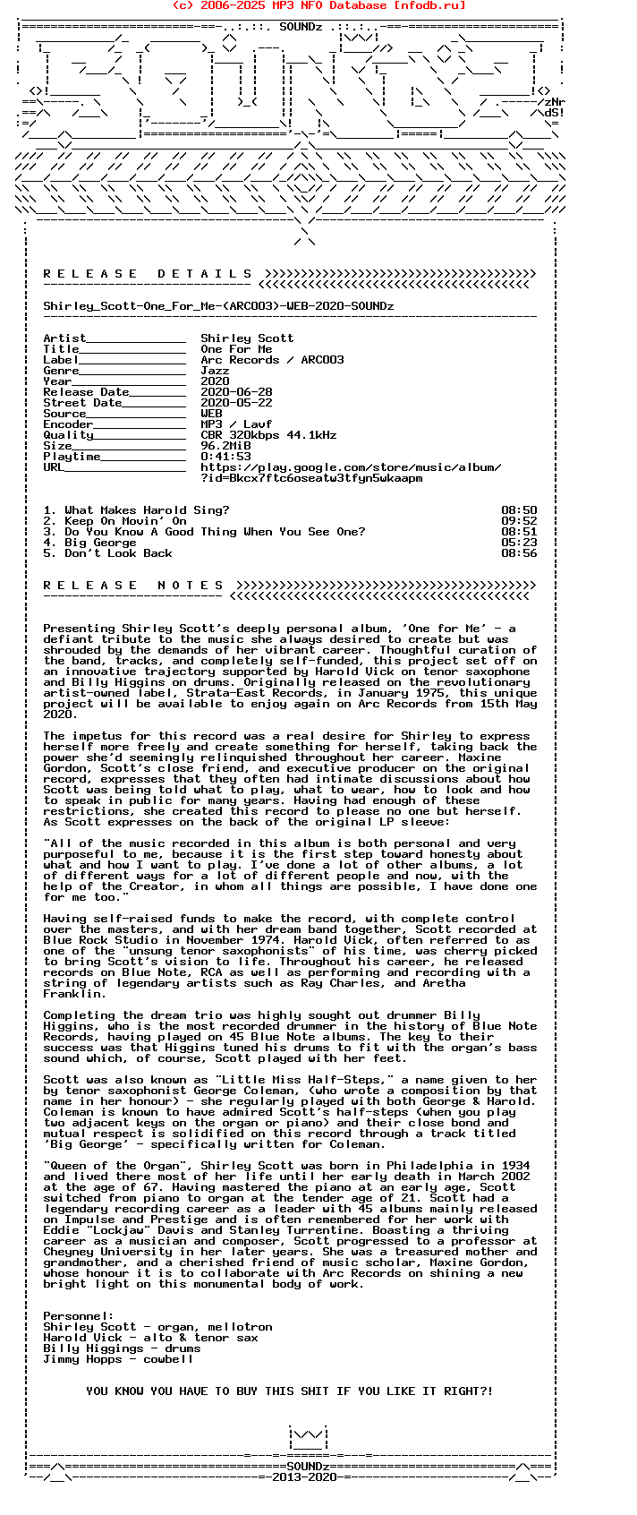 Shirley_Scott-One_For_Me-(ARC003)-WEB-2020-Snz