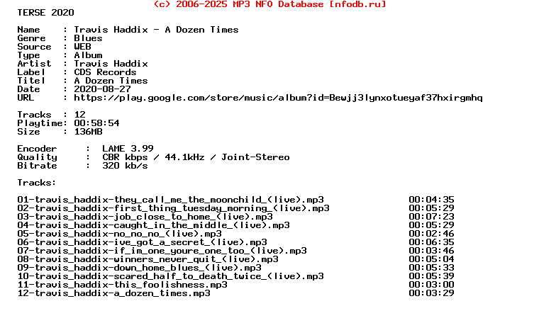 Travis_Haddix-A_Dozen_Times-WEB-2011-Terse