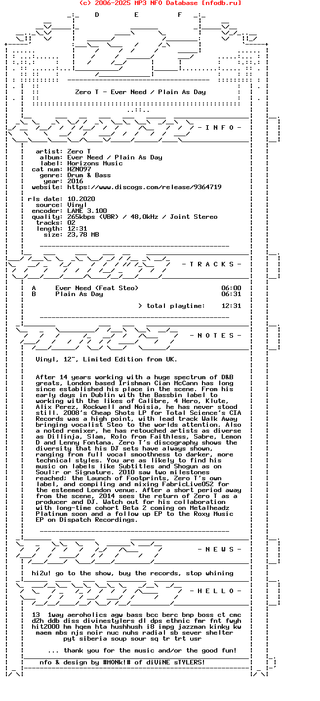 Zero_T-Ever_Need__Plain_As_Day-(HZN097)-Limited_Edition-Vinyl-2016