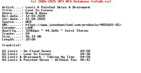 Leniz_And_Painted_Skies_And_Brainwork-Love_In_Excess-(GLCY037)-WEB-2020