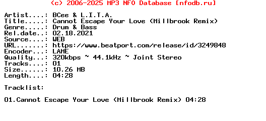Bcee_And_L.I.T.A.-Cannot_Escape_Your_Love_(MILLBROOK_REMIX)-(SPEAR140)-Single-WEB-2021