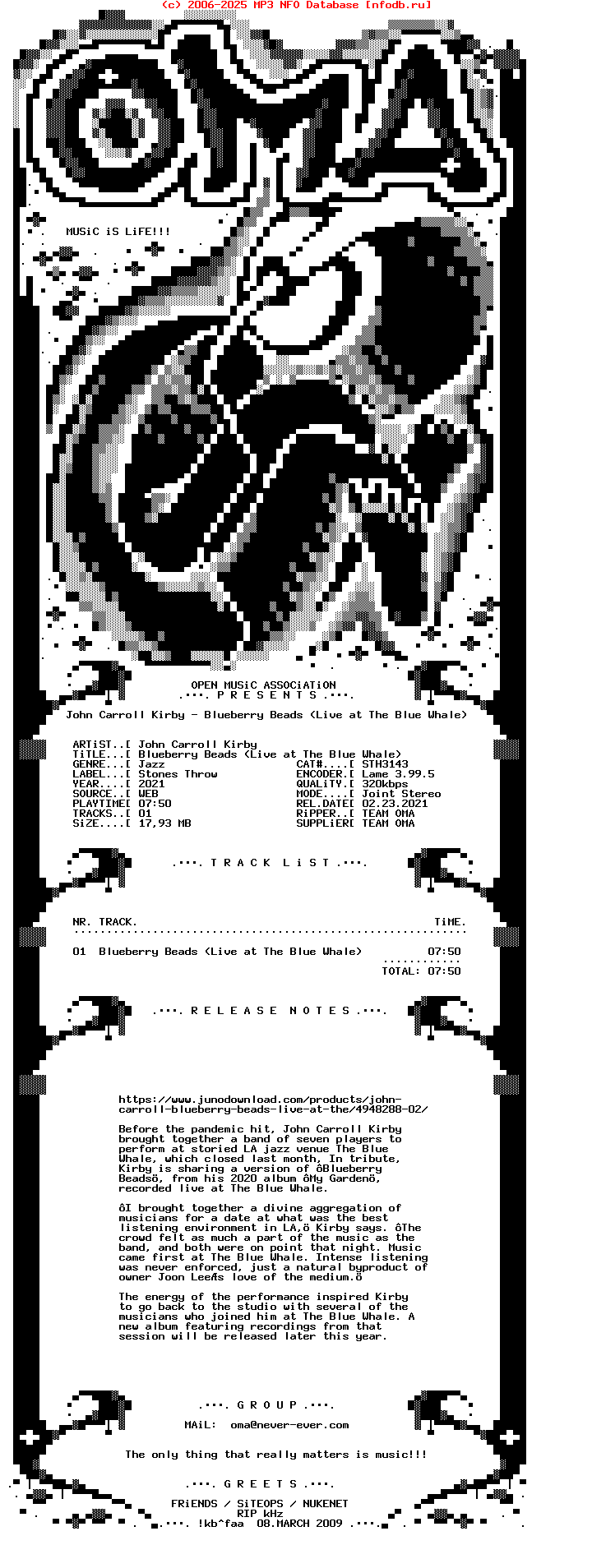 John_Carroll_Kirby--Blueberry_Beads_(LIVE_AT_THE_BLUE_WHALE)-(STH3143)-Single-WEB-2021-OMA