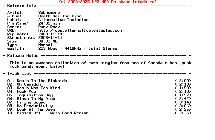 Subhumans-Death_Was_Too_Kind-2008