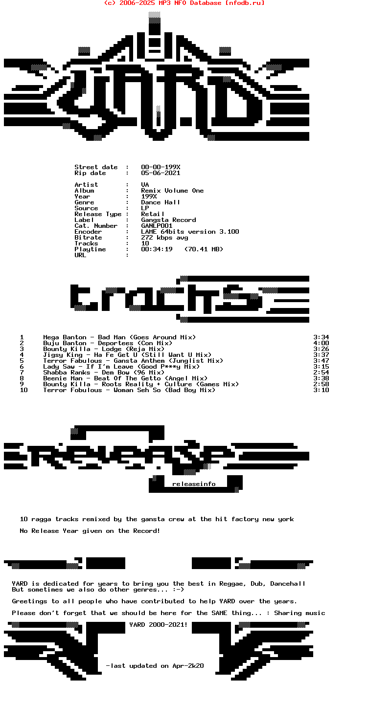 VA-Remix_Volume_One-(GANLP001)-Lp-199X-YARD