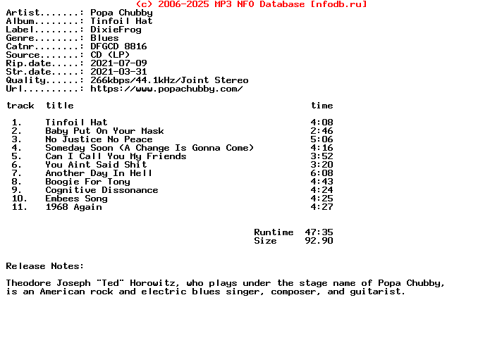 Popa_Chubby-Tinfoil_Hat-CD-2021
