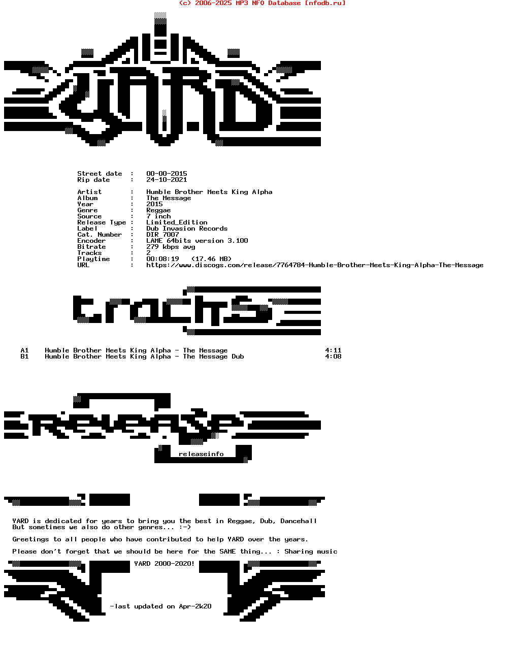 Humble_Brother_Meets_King_Alpha-The_Message-(DIR_7007)-Limited_Edition-7Inch_Vinyl-2015-YARD_INT