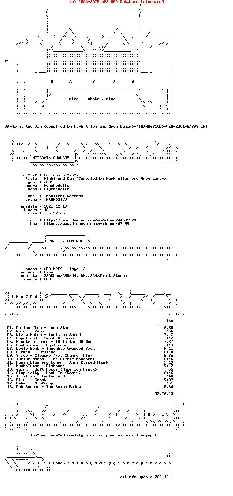 VA-Night_And_Day_(COMPILED_BY_MARK_ALLEN_AND_GREG_LUNAR)-(TRANR631CD)-WEB-2001-Babas_Int
