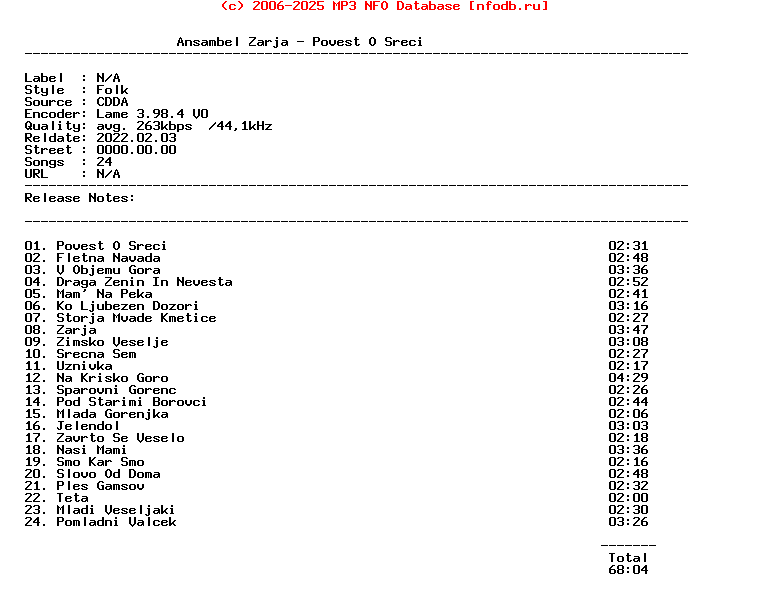 Ansambel_Zarja-Povest_O_Sreci-CD-Si-2002