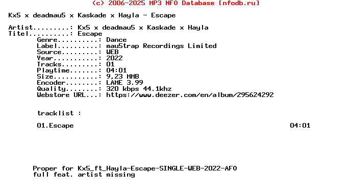Kx5_X_Deadmau5_X_Kaskade_X_Hayla_-_Escape-Single-WEB-2022