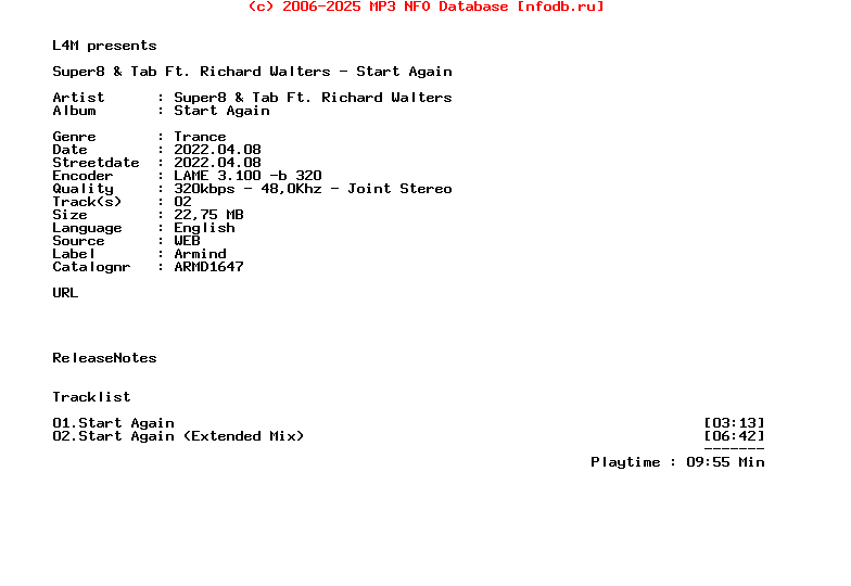 Super8_And_Tab_Ft._Richard_Walters_-_Start_Again-(ARMD1647)-WEB-2022