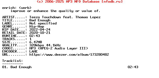 Teezo_Touchdown_Feat._Thomas_Lopez-Bad_Enough-Single-WEB-2020