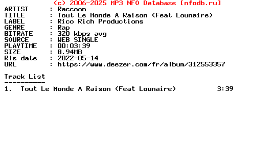 Raccoon-Tout_Le_Monde_A_Raison_(FEAT_LOUNAIRE)-Single-WEB-FR-2022-Guests