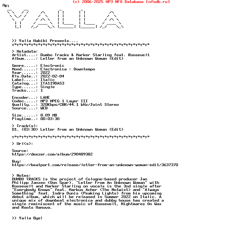 Dumbo_Tracks_X_Marker_Starling_Feat_Roosevelt--Letter_From_An_Unknown_Woman_(EDIT)-(ITA119DAS3)-Single-WEB-2022-Yalla
