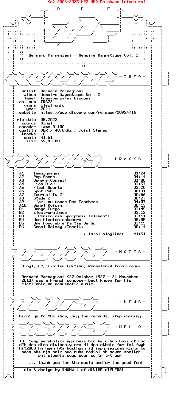 Bernard_Parmegiani-Memoire_Magnetique_Vol_2-(TRS22)-Remastered_Limited_Edition-Lp-2021-DEF