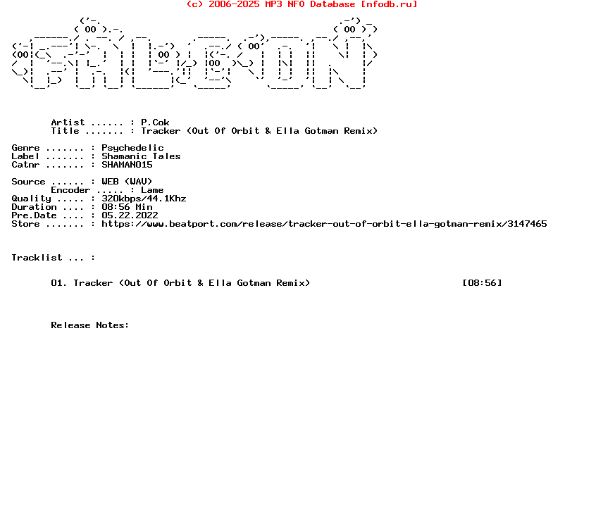 P.Cok-Tracker_Out_Of_Orbit_And_Ella_Gotman_Remix-(SHAMAN015)-Single-WEB-2020-FALCON