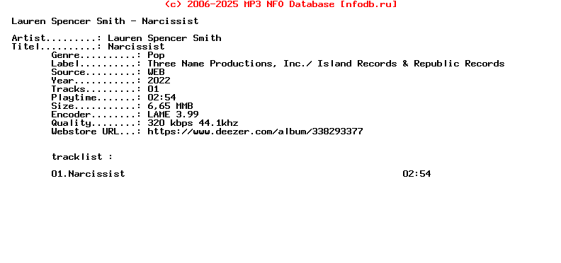 Lauren_Spencer_Smith_-_Narcissist-Single-WEB-2022
