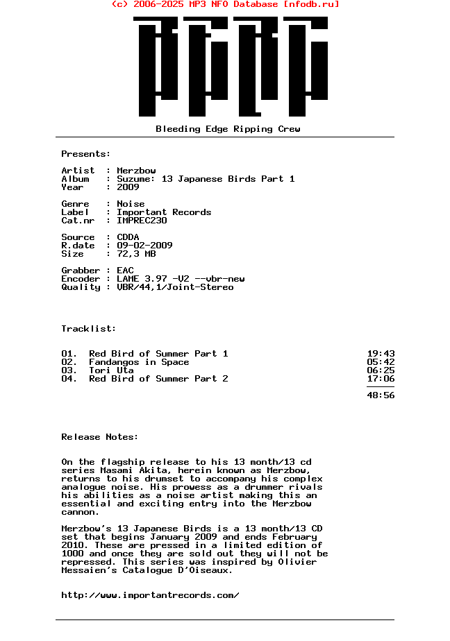 Merzbow-Suzume_13_Japanese_Birds_Part_1-2009-BERC