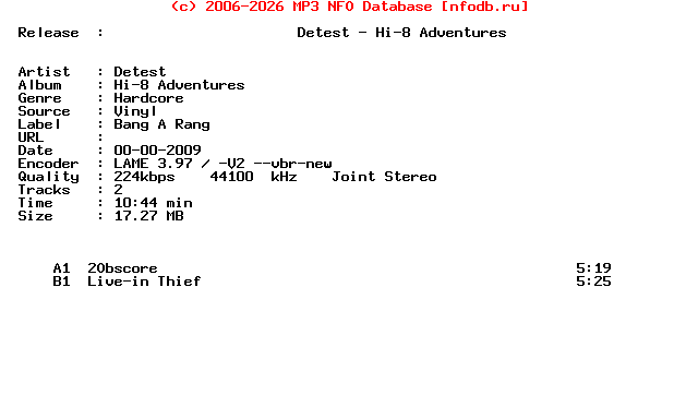 Detest-Hi-8_Adventures-(BAG006)-Vinyl-2009-OBC