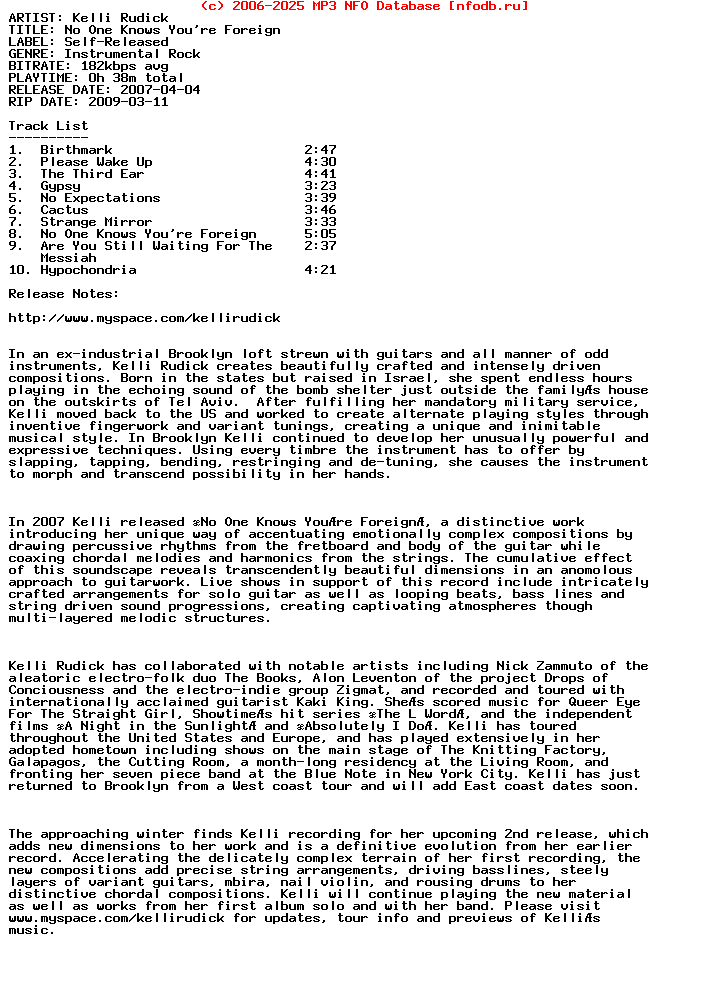 Kelli_Rudick-No_One_Knows_Youre_Foreign-2007
