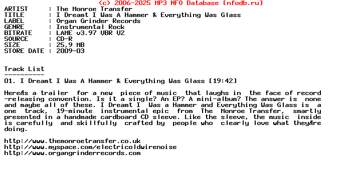 The_Monroe_Transfer-I_Dreamt_I_Was_A_Hammer_And_Everything_Was_Glass-CDR-2009-R35