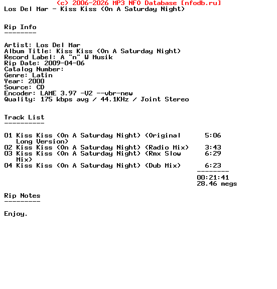 Los_Del_Mar-Kiss_Kiss_(ON_A_SATURDAY_NIGHT)-CDS-2000