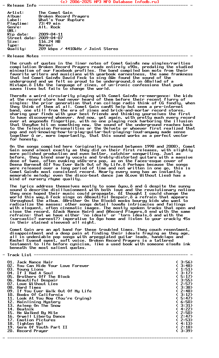 The_Comet_Gain-Broken_Record_Prayers-2009-FNT