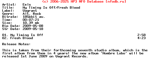 Eels-My_Timing_Is_Off-Fresh_Blood-(PROMO_CDS)-2009