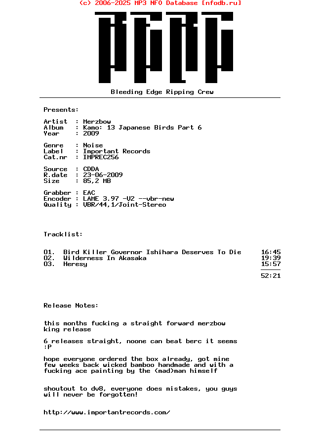 Merzbow-Kamo_13_Japanese_Birds_Part_6-2009-BERC