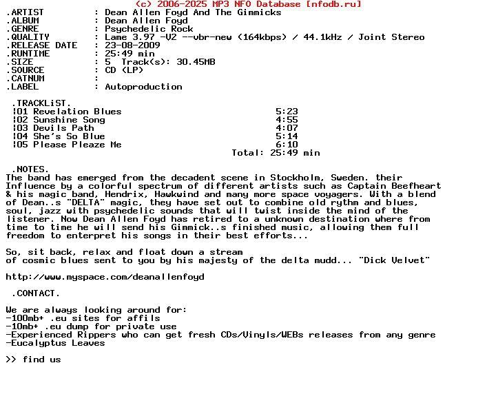 Dean_Allen_Foyd_And_The_Gimmicks-Dean_Allen_Foyd-Promo_CDR-2009