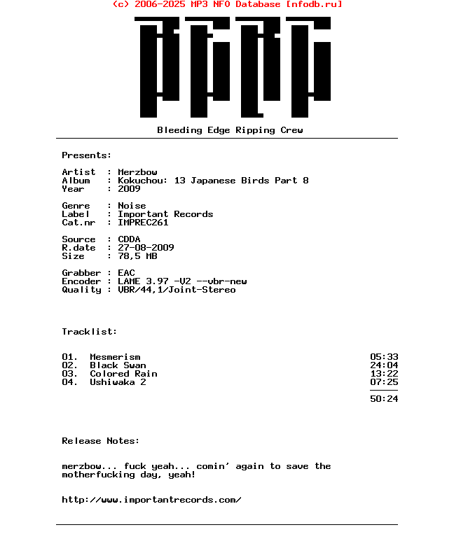 Merzbow-Kokuchou_13_Japanese_Birds_Part_8-2009-BERC