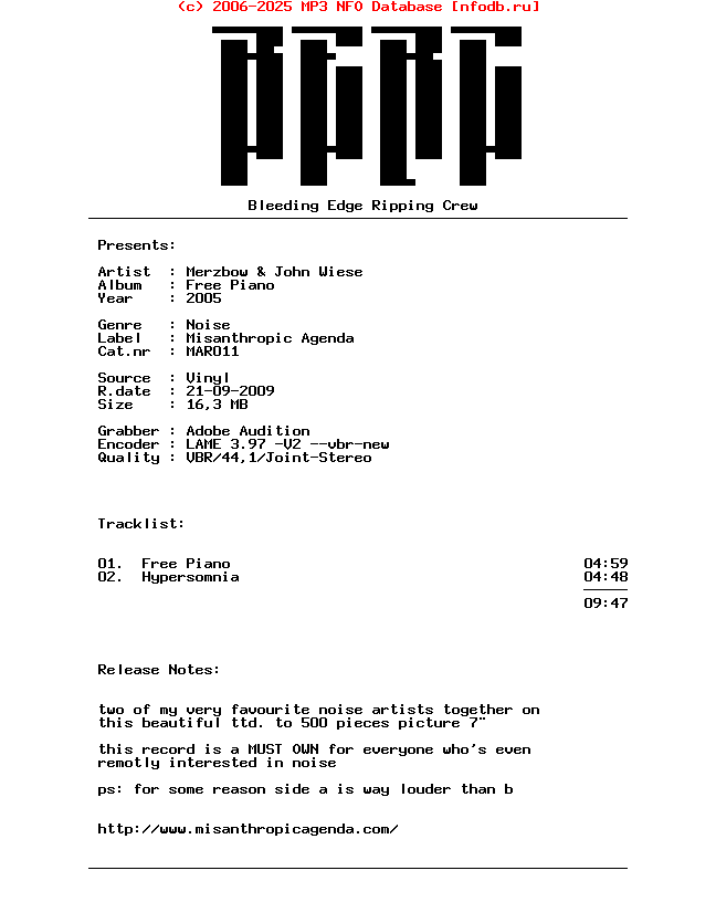 Merzbow_And_John_Wiese-Free_Piano-Vinyl-EP-2005-BERC