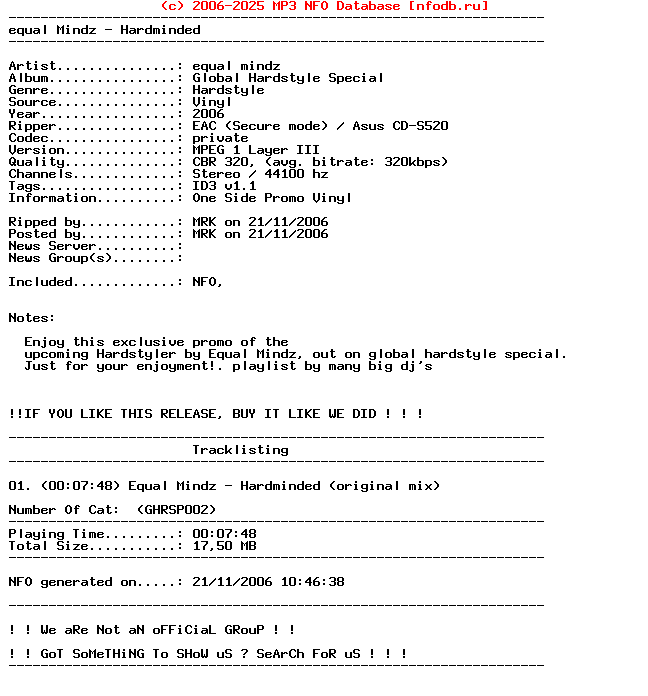 Equalmindz_-_Hardminded-(GHRSP002)-Onesided_Promo_Vinyl-2006-Mrk