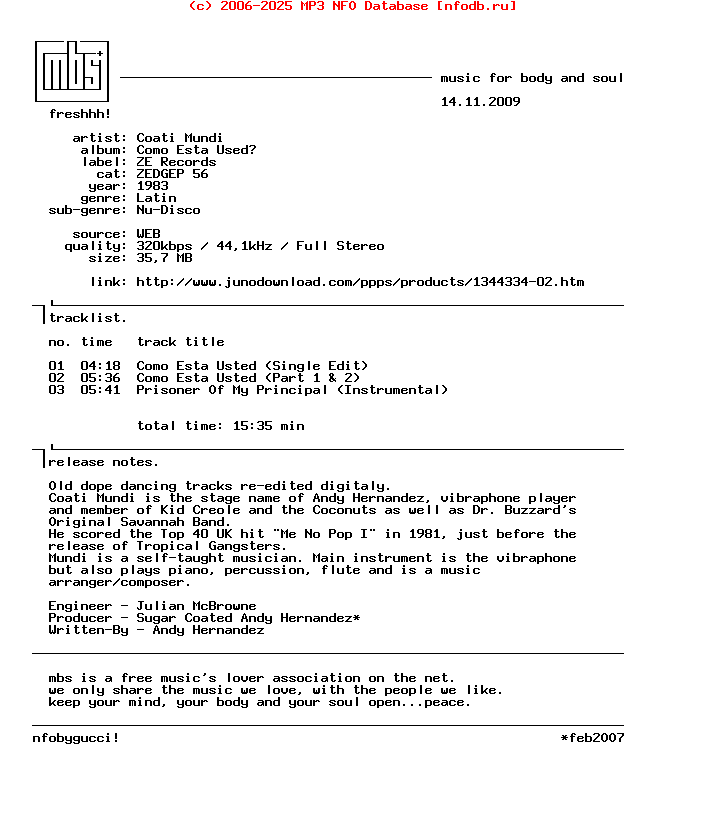 Coati_Mundi--Como_Esta_Used-(ZEDGEP56)-WEB-1983-mbs