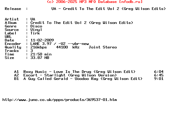 VA-Credit_To_The_Edit_Vol_2_(GREG_WILSON_EDITS)-(TIRK054)-Vinyl-2009