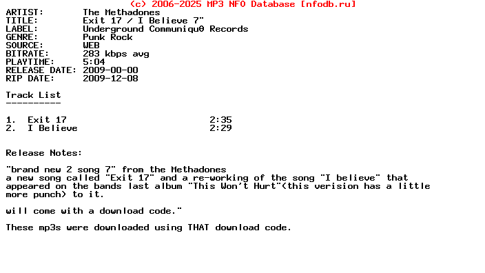 The_Methadones-Exit_17-I_Believe-WEB-2009