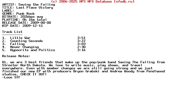 Saving_The_Falling-Last_Place_Victory-(EP)-2009
