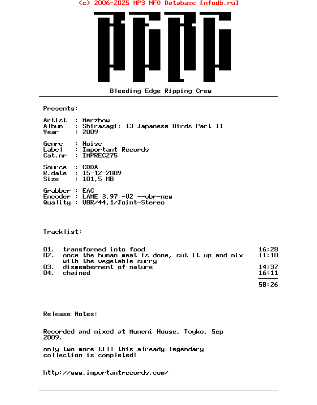 Merzbow-Shirasagi_13_Japanese_Birds_Part_11-2009-BERC