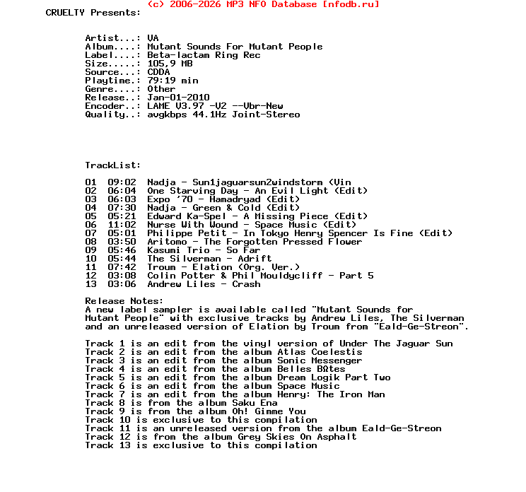 VA_-_Mutant_Sounds_For_Mutant_People-Beta-Lactam_Ring_Rec-2009-CRUELTY