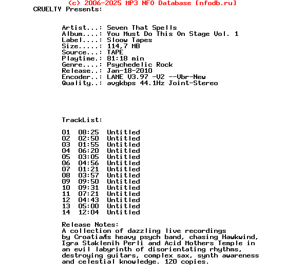 Seven_That_Spells_-_You_Must_Do_This_On_Stage_Vol._1-Tape-Sloow_Tapes-2009-CRUELTY