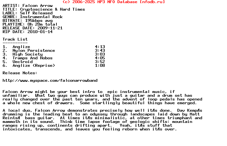 Falcon_Arrow-Cryptoscience_And_Hard_Times-(EP)-2009