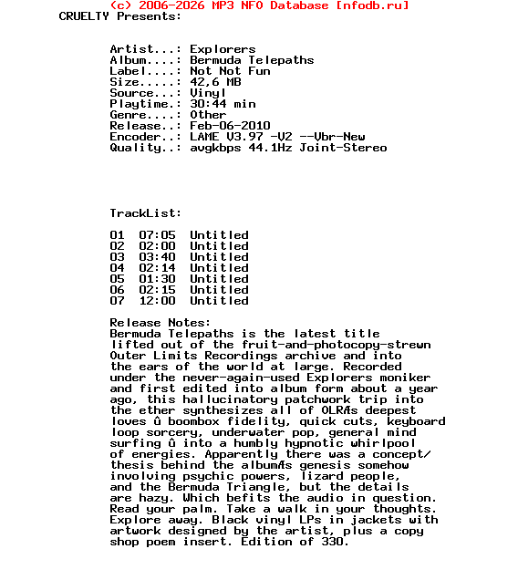 Explorers_-_Bermuda_Telepaths-Vinyl-Not_Not_Fun-2009-CRUELTY